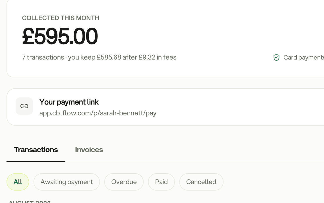 Collected this month on the Payments page