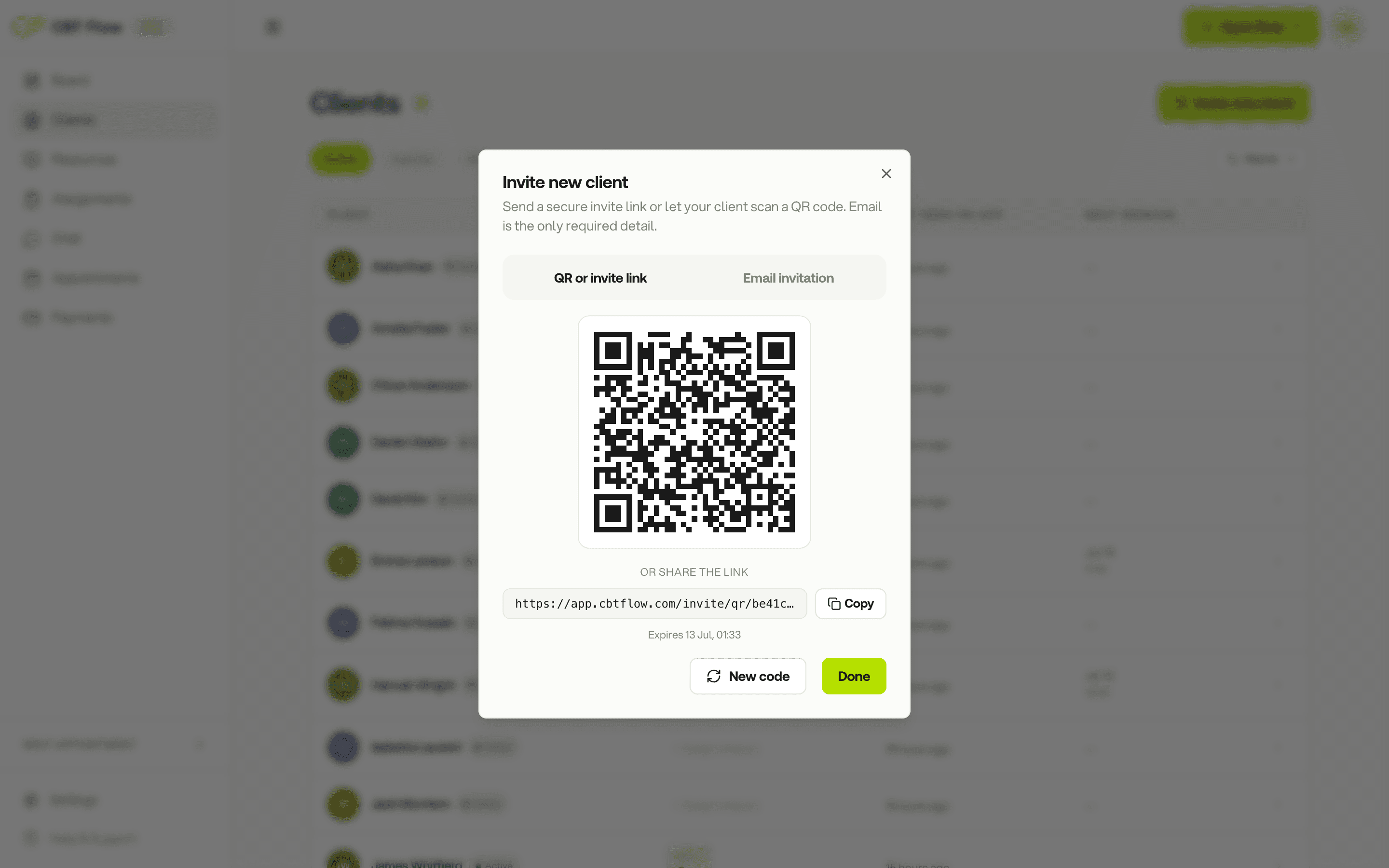 Inviting a client to CBT Flow with just an email address