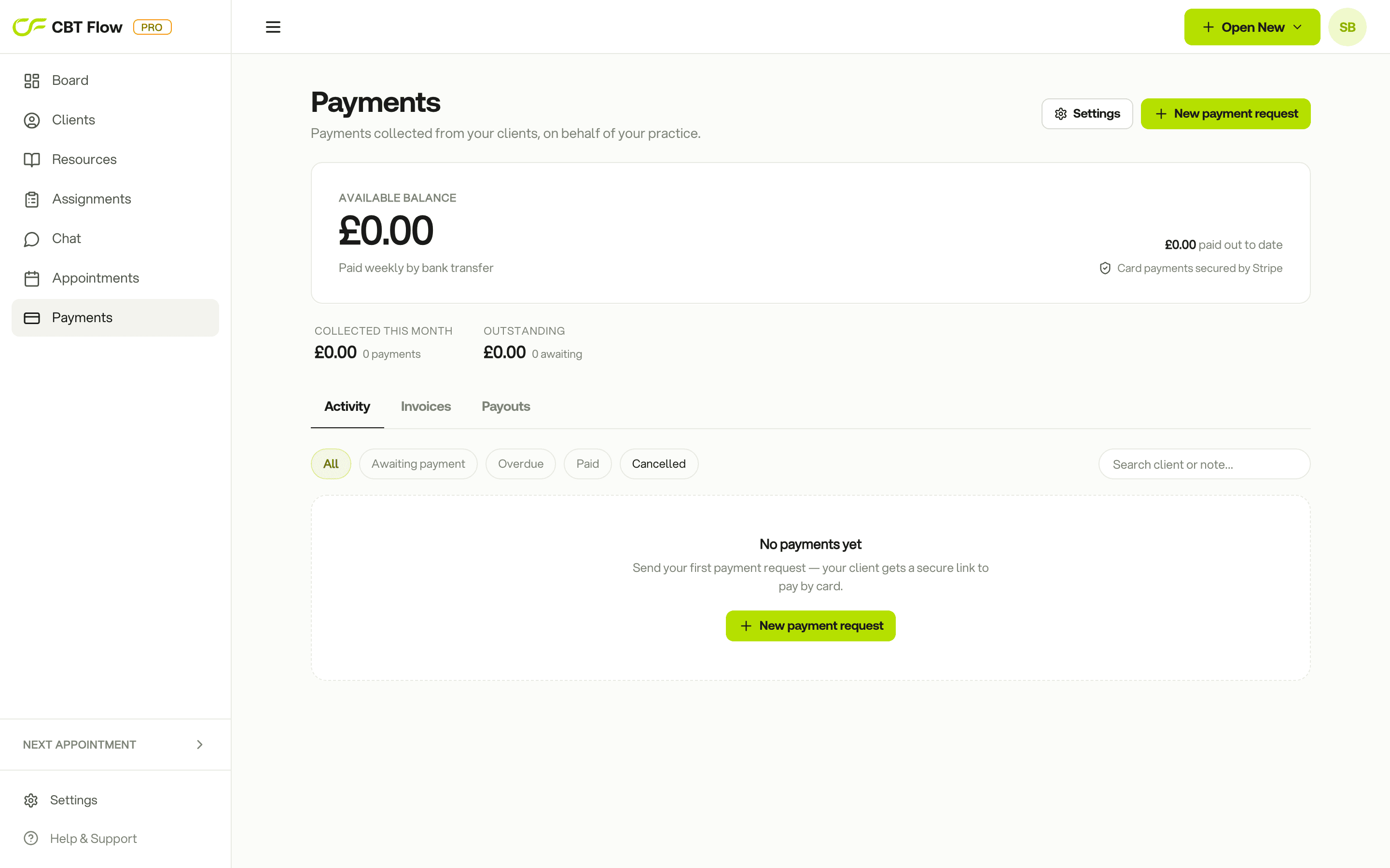 Payments overview — collected, outstanding, fees and payouts