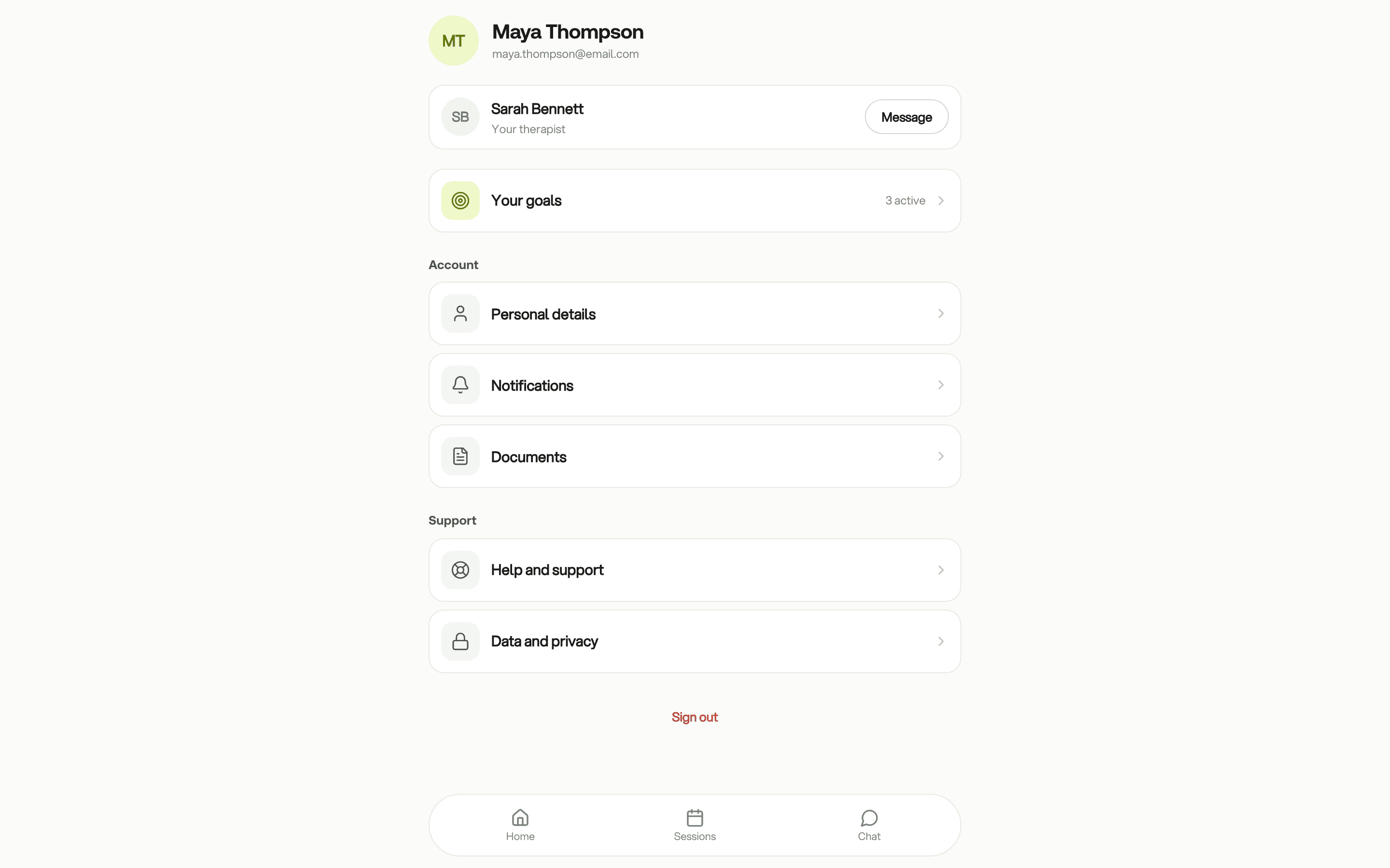 A client's profile in their app, including their invoices