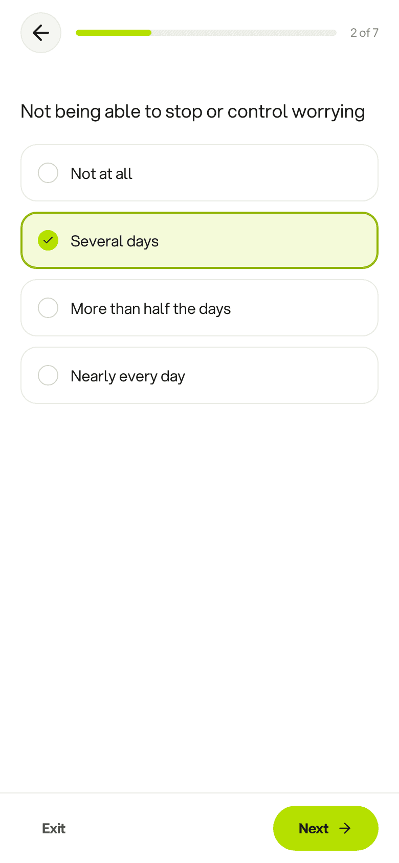 A check-in on a phone — one calm question at a time