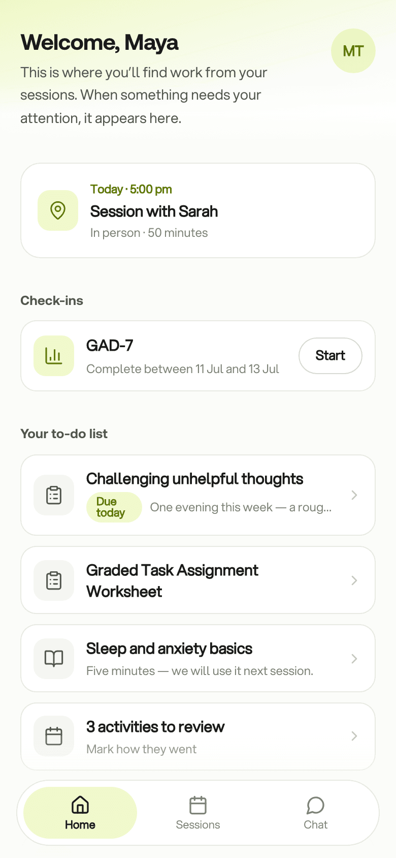 CBT Flow client app — Their home